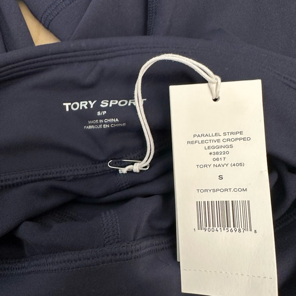 Tory Burch Sport Parallel Stripe Reflective Cropped Navy Leggings NWT - Picture 7 of 8